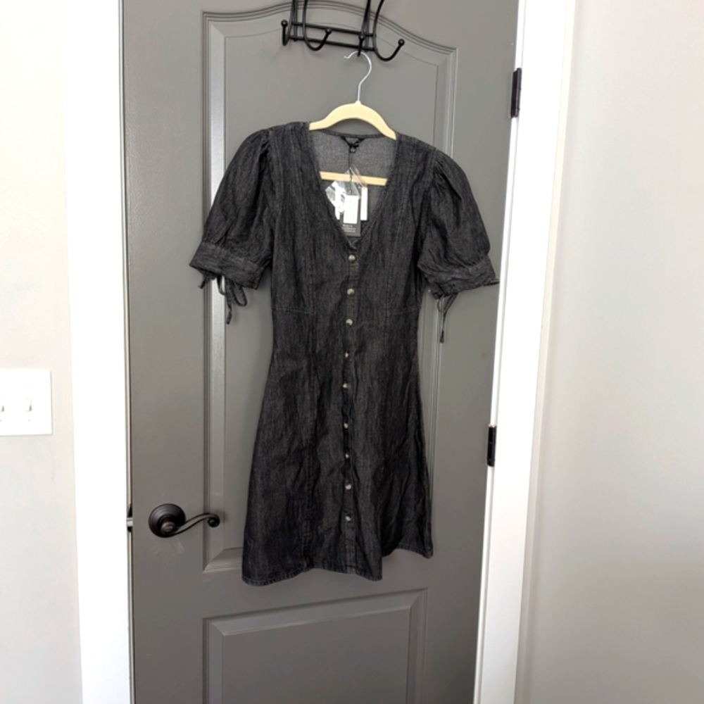 NWT Sim & Sam Black Button-Down Dyed Lightweight Denim Mini Dress